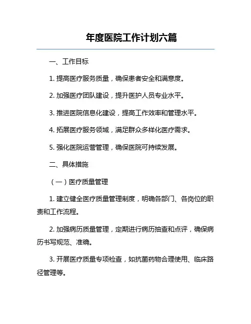年度医院工作计划六篇