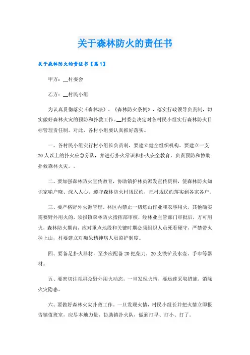 关于森林防火的责任书