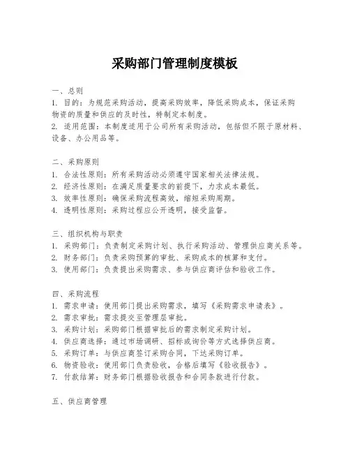采购部门管理制度模板
