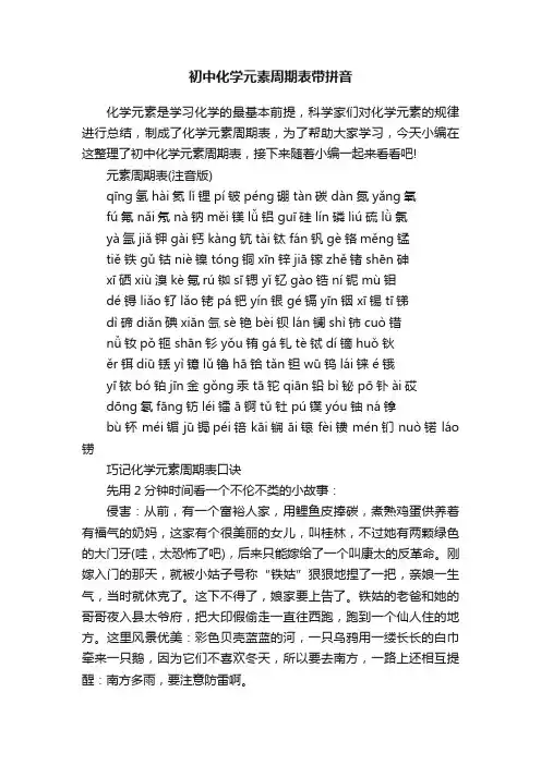 初中化学元素周期表带拼音
