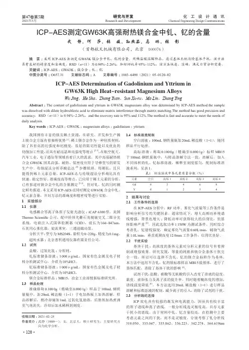 ICP-AES测定GW63K高强耐热镁合金中钆、钇的含量