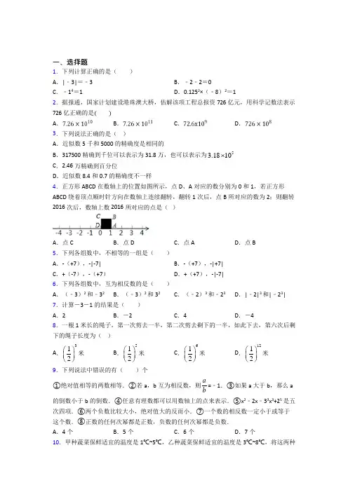新人教版初中数学七年级数学上册第一单元《有理数》检测卷(有答案解析)(2)