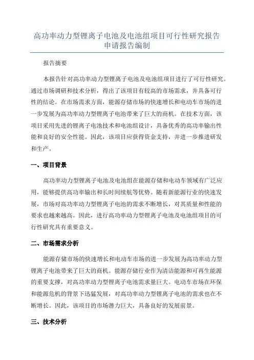 高功率动力型锂离子电池及电池组项目可行性研究报告申请报告编制