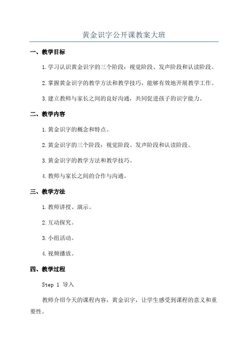 黄金识字公开课教案大班