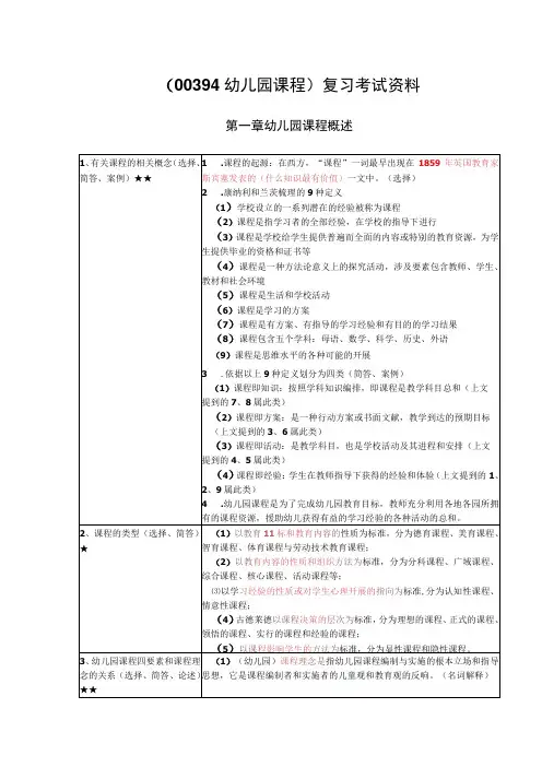 《幼儿园课程》复习考试资料