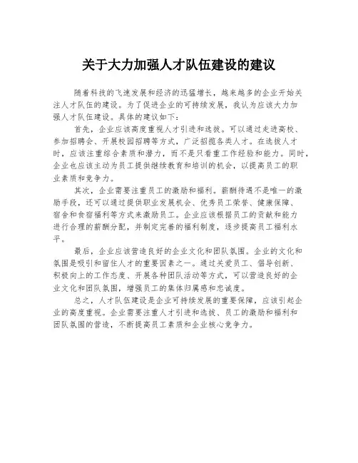 关于大力加强人才队伍建设的建议