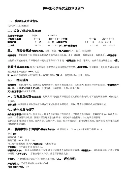 稀释剂化学品安全技术说明书【范本模板】