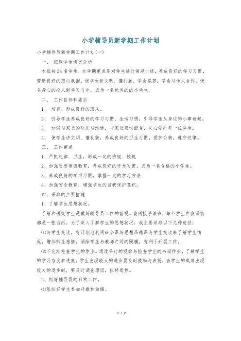小学辅导员新学期工作计划