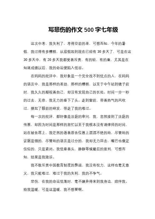 写悲伤的作文500字七年级