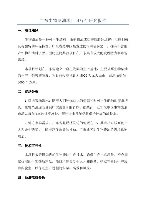 广东生物柴油项目可行性研究报告