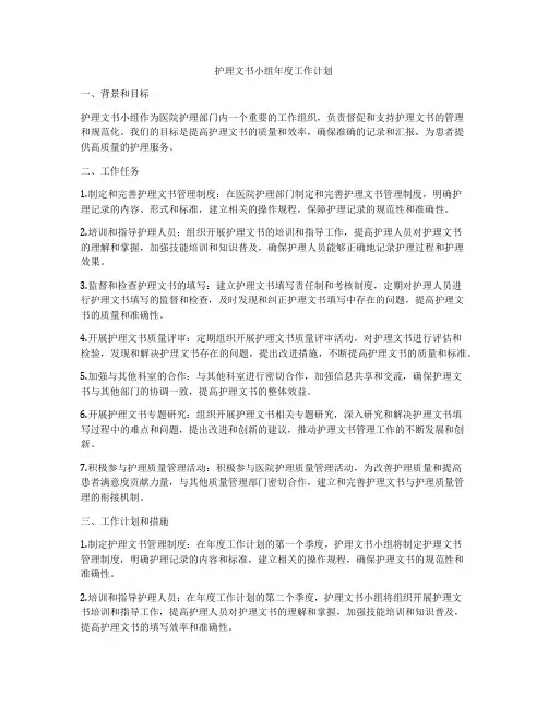 护理文书小组年度工作计划