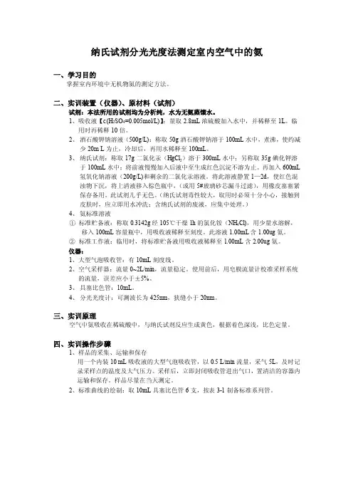 纳氏试剂分光光度法测定室内空气中的氨