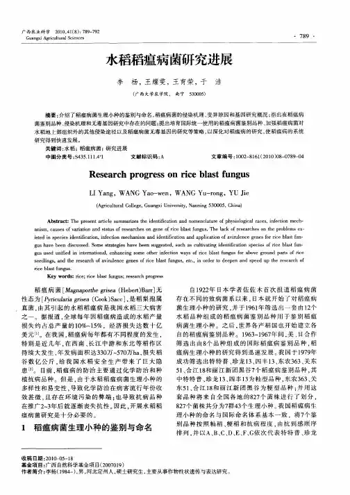 水稻稻瘟病菌研究进展