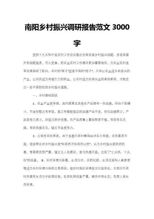 南阳乡村振兴调研报告范文3000字