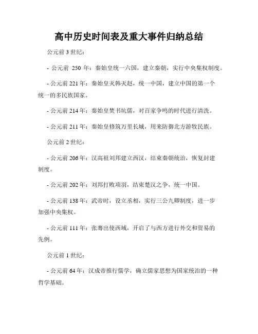 高中历史时间表及重大事件归纳总结