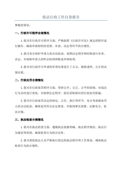 依法行政工作自查报告