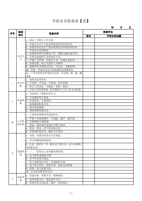 节前检查表