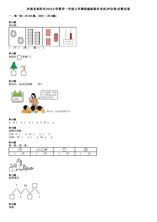 河南省南阳市2024小学数学一年级上学期统编版期末考试(评估卷)完整试卷