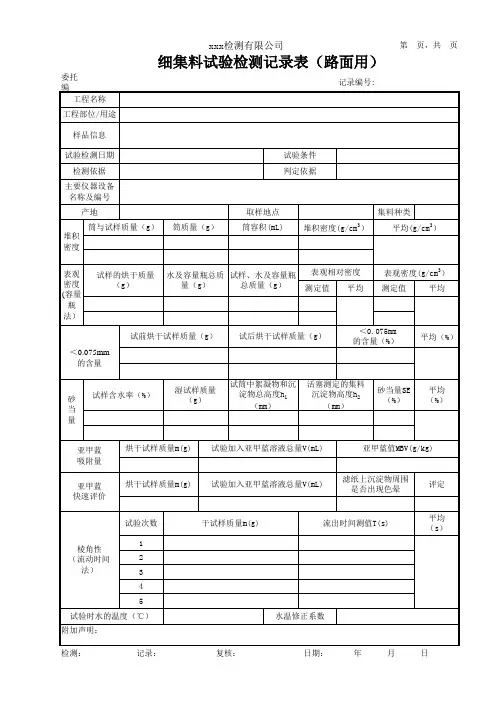 细集料试验检测记录表(路面用)