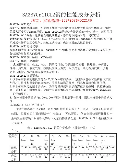 SA387Gr11CL2钢的性能成分分析