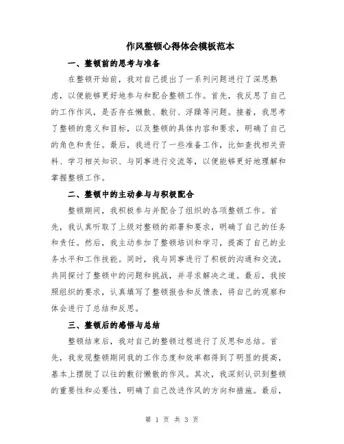 作风整顿心得体会模板范本