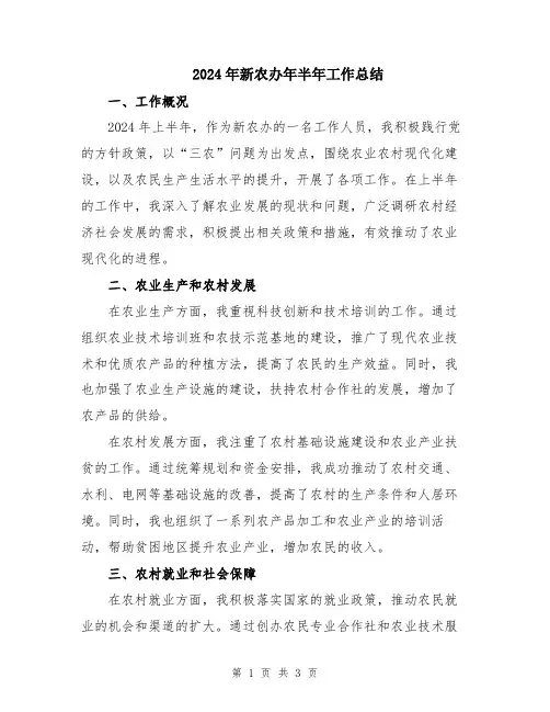 2024年新农办年半年工作总结