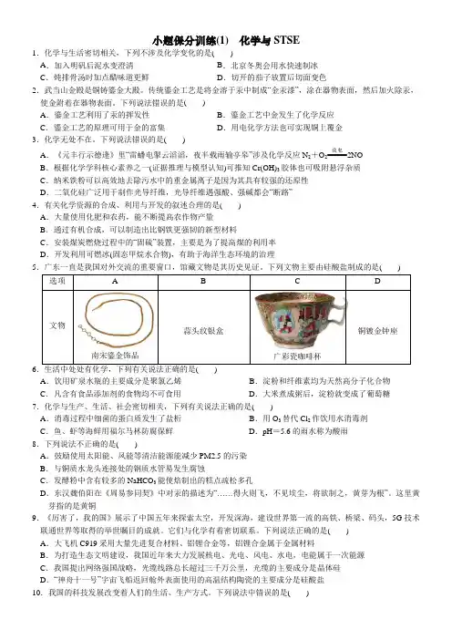 2023届高三化学二轮复习01小题保分训练(1)化学与STSE