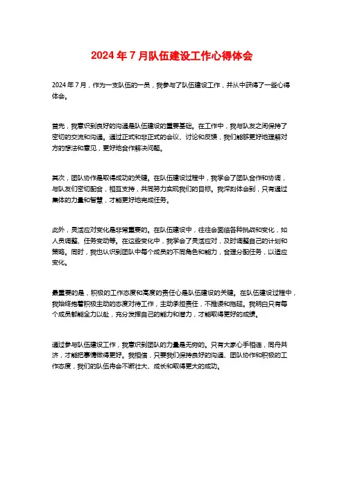 队伍建设工作心得体会