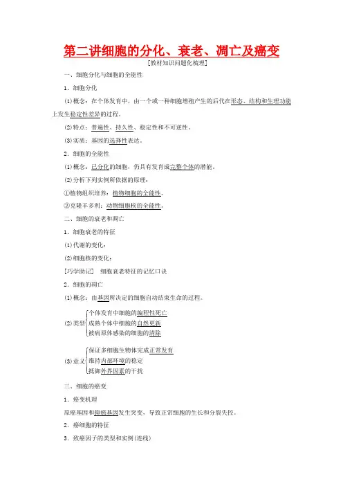 高考生物一轮教师用书 第4单元 第2讲 细胞的分化、衰老、凋亡及癌变教案 新人教版必修1