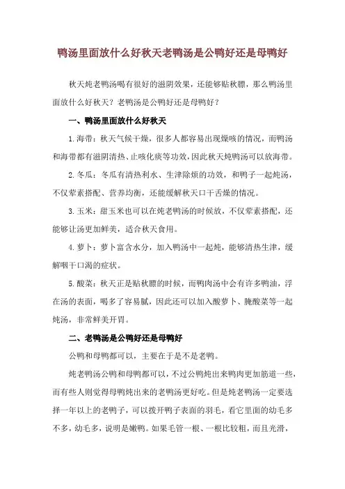 鸭汤里面放什么好秋天 老鸭汤是公鸭好还是母鸭好