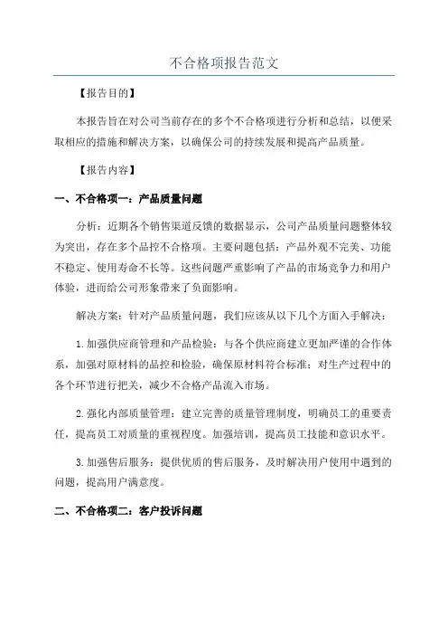 不合格项报告范文