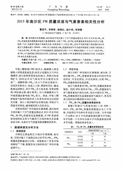 2015年南沙区PM质量浓度与气象要素相关性分析