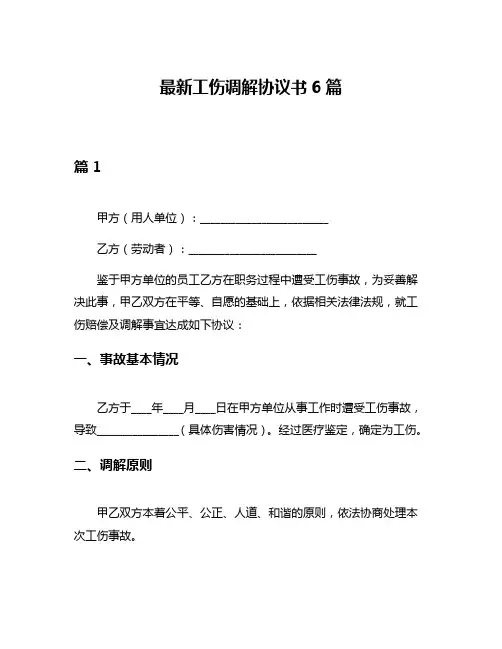 最新工伤调解协议书6篇