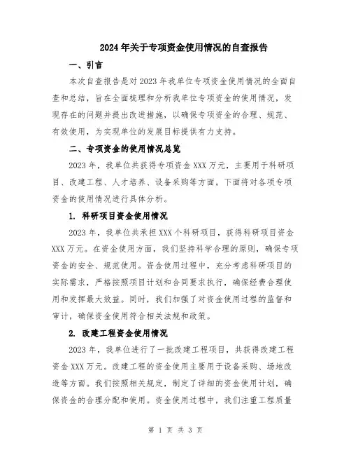 2024年关于专项资金使用情况的自查报告