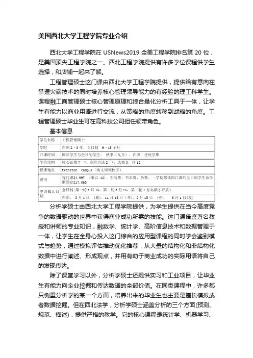 美国西北大学工程学院专业介绍