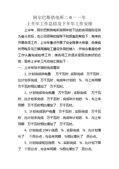 2011年上半年工作总结及下半年工作安排.