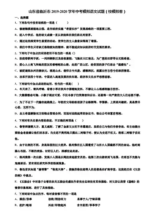 山东省临沂市2019-2020学年中考模拟语文试题(校模拟卷)含解析