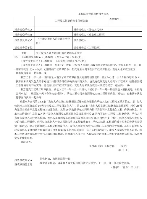 工程竣工结算价款支付催告函
