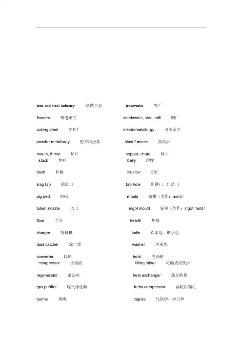 冶金专业用语中英文对照