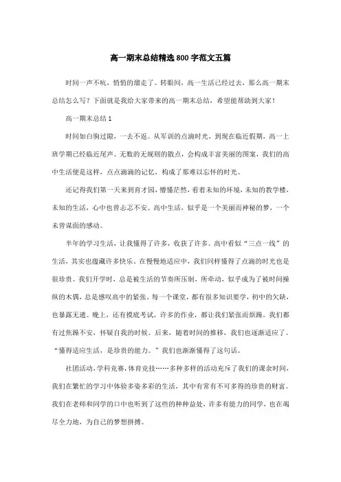高一期末总结精选800字范文五篇