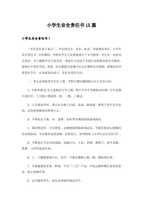 小学生安全责任书15篇