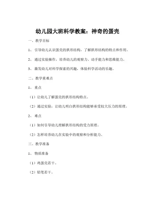 幼儿园大班科学教案：神奇的蛋壳