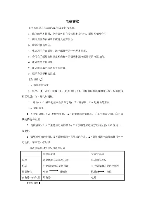 中考物理专题复习电磁转换