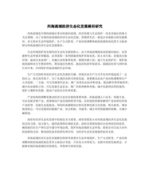 洱海流域经济生态化发展路径研究