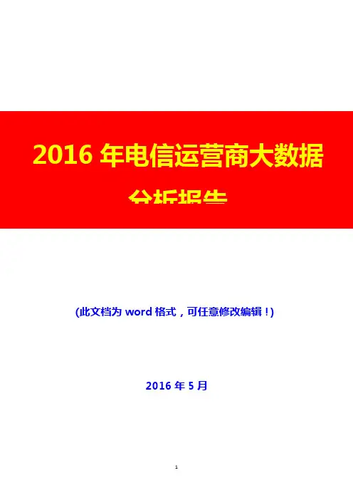 2016年电信运营商大数据分析报告(完美版)