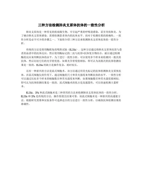 三种方法检测肺炎支原体抗体的一致性分析
