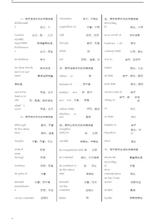 高中英语作文常用关联词及高级词汇