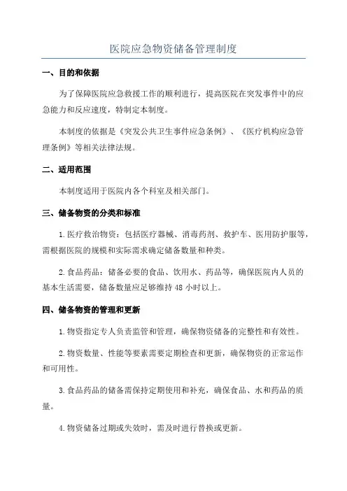 医院应急物资储备管理制度