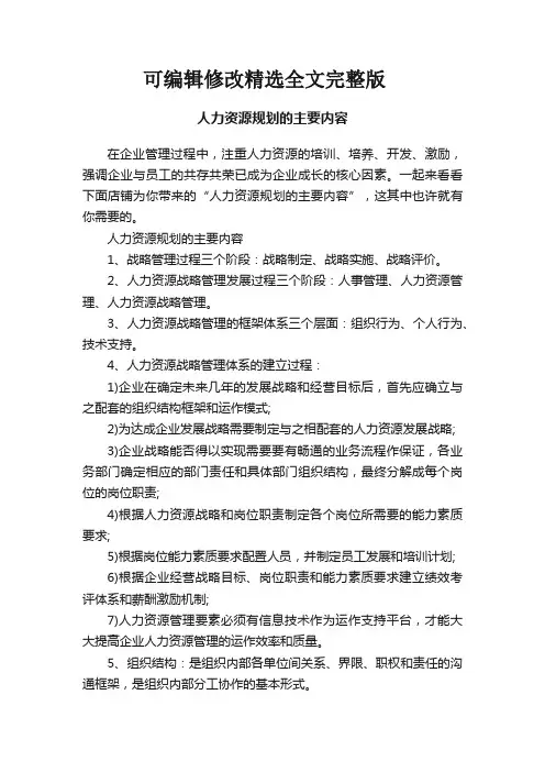 人力资源规划的主要内容精选全文
