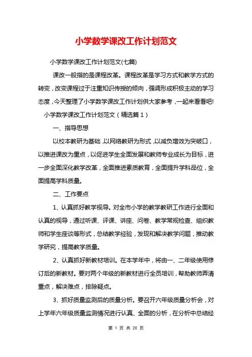 小学数学课改工作计划范文